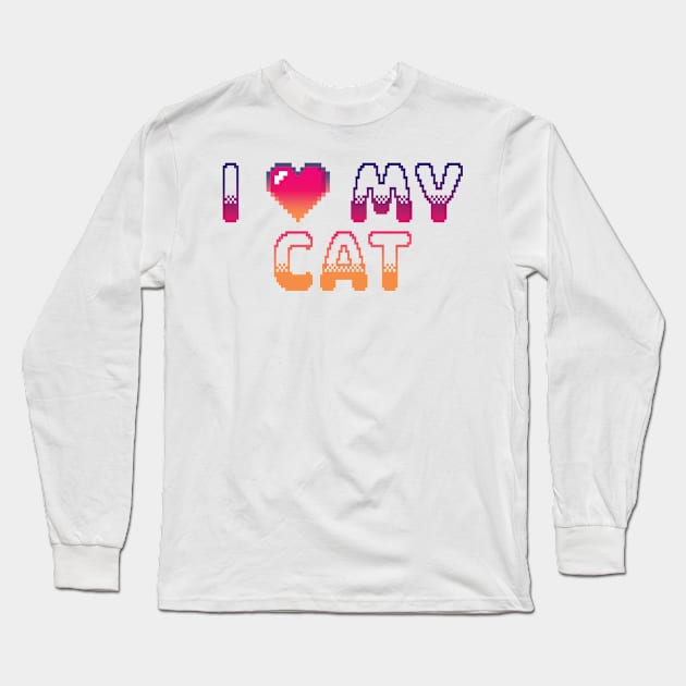 I Heart My Cat Classic Video Game Graphic Vibrant Gradient Long Sleeve T-Shirt by ArtHouseFlunky